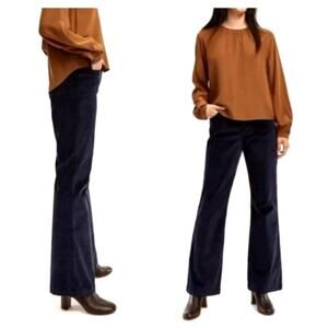 Babaton Aritzia 8 Joey $199 Corduroy Pants Navy Blue High Rise Flare Leg Ribbed